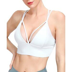 Women's White Strappy Bralettes Pull-on Sports Bra Rave Top Festival Outfits